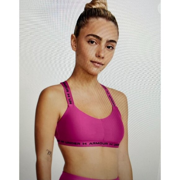 Under Armour Womens XS Crossback Low-Impact Sports Bra Pink Compression Fit - Picture 1 of 11